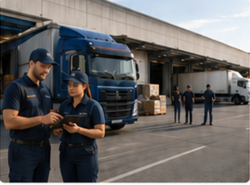 Equipe e centro de distribuição